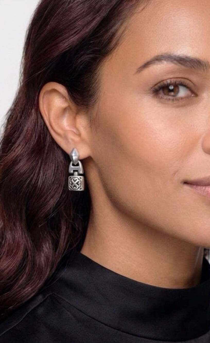 BRIGHTON TRIBECA Heart Scroll Silver Post Drop Dangle Earrings